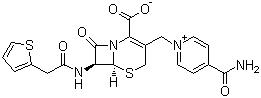 CAS # 5575-21-3, Cephalonium, (6R,7R)-3-[(4-Carbamoylpyridin-1-ium-1-yl)methyl]-8-oxo-7-[(2-thiophen-2-ylacetyl)amino]-5-thia-1-azabicyclo[4.2.0]oct-2-ene-2-carboxylate