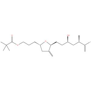 Propanoic acid, 2,2-dimethyl-, 3-[tetrahydro-5-(3-hydroxy- 6-iodo-5-methyl-6-heptenyl)-4-methylene-2-
furanyl]propyl ester, [2S-*2α,5β(3S*,5S*)++- (9CI)