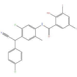 Closantel
N-[5-chloor-4-[(4-chloorfenyl)-cyanomethyl]-2-methylfenyl]-2- hydroxy-3,5-di-joodbenzamide