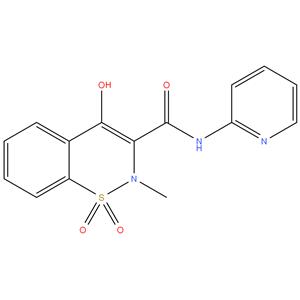 Piroxicam
4-hydroxy-2-methyl-N-(pyridin-2-yl)-2H-benzo[e][1,2]thiazine-3- carboxamide 1,1-dioxide