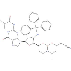 Guanosine, 2',3'-dideoxy-N -(2-methyl-1-oxopropyl)-3'-[(triphenylmethyl)amino]-, 5'- cyanoethyl-N, N -diisopropylphosphoramidite