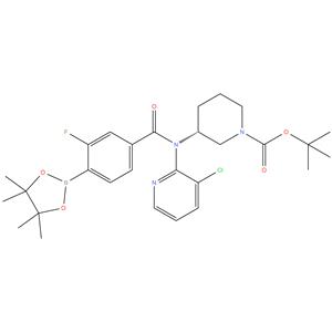 tert - butyl ( R ) -3- ( N- ( 3 - chloropyridin - 2 - yl ) -3 - fluoro - 4- ( 4,4,5,5 - tetramethyl - 1,3,2 - dioxabo