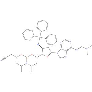 Adenosine, 2',3'-dideoxy-N -[(dimethylamino)methylene]-3'-[(triphenylmethyl)amino]-,5'-cyanoethyl -N, N -diisopropylphosphoramidite