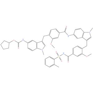 N-[3-[[2-Methoxy-4-[[[3-[[2-methoxy-4-[[[(2- methylphenyl)sulfonyl]amino]carbonyl] phenyl]methyl]- 1-methyl-1H-indol-5-yl]amino]carbonyl]phenyl]methyl]-1-methyl-1H-indol-5-yl]carbamic acid cyclopentyl ester