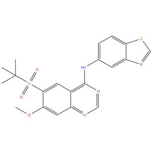 N- ( 6- ( tert - butylsulfonyl ) -7 - methoxyquinazolin - 4 - yl ) benzo [ d ] thiazol - 5 - amine
